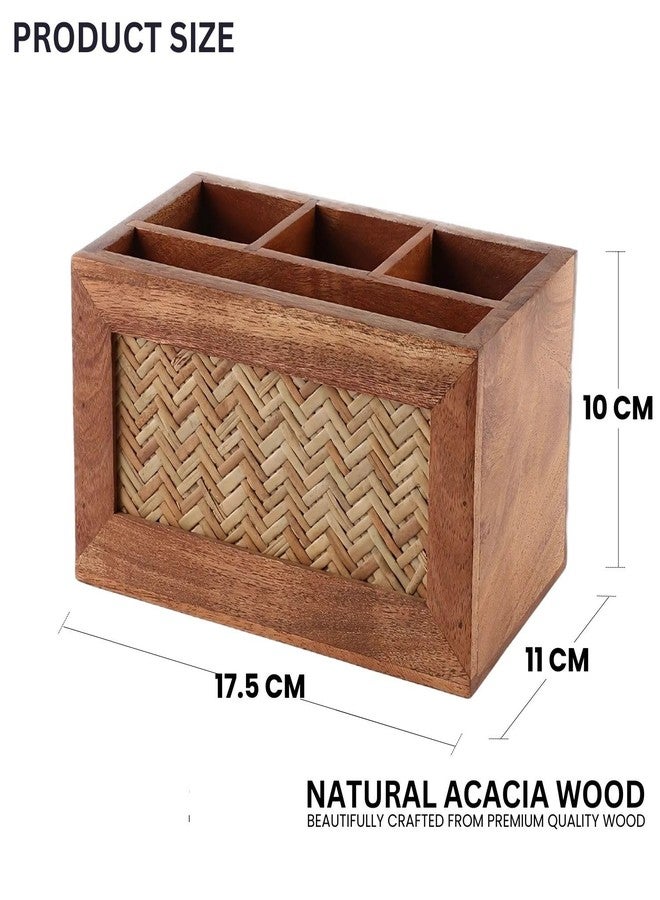 VarEesha Hand Crafted Acacia Wood Chatai Four Part Spoon Holder| Cutlery Holder| Kitchen Caddy | Wooden Cutlery Rack for Kitchen|Wooden Spoon Stand for Diining Table - Image 4